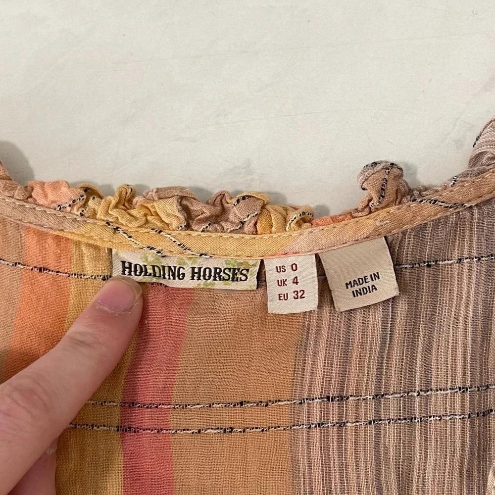 Anthropologie Holding Horses Orange Pink Plaid Faye Tank Top Size 0 - Picture 5 of 7